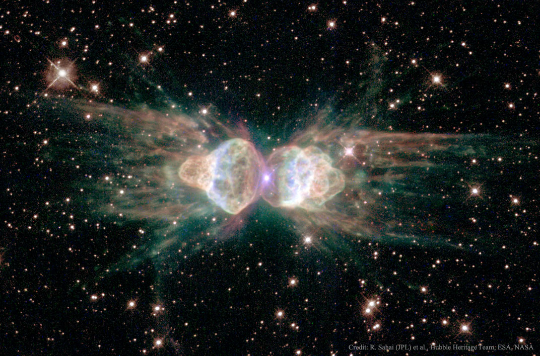 A picture of the Ant Nebula from the Hubble Space Telescope  
Please see the explanation for more detailed information.