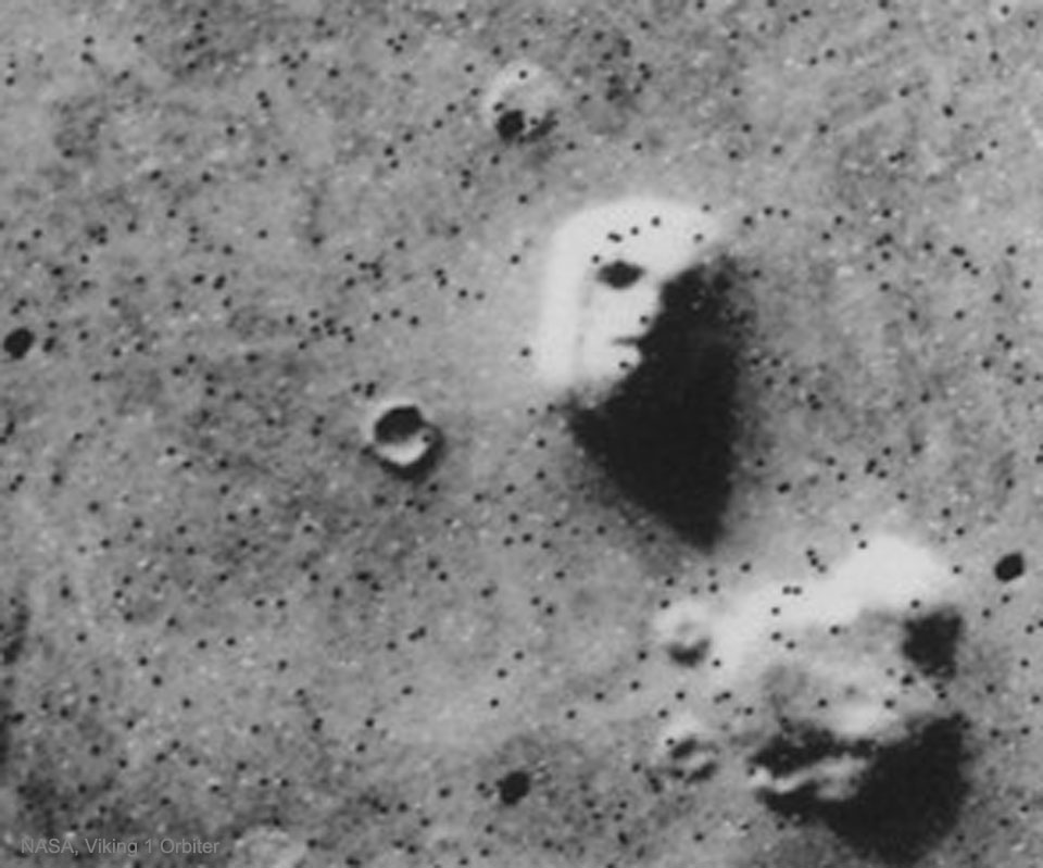 The picture shows a Martian rock formation nicknamed the Face on Mars.
Please see the explanation for more detailed information.