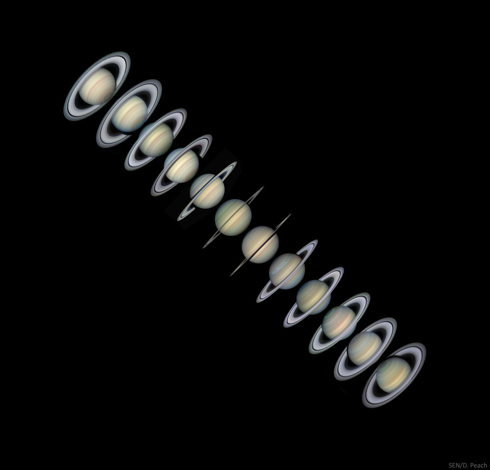 The picture shows Saturn in yearly images taken from
2004 to 2015 from Earth. 
Please see the explanation for more detailed information.