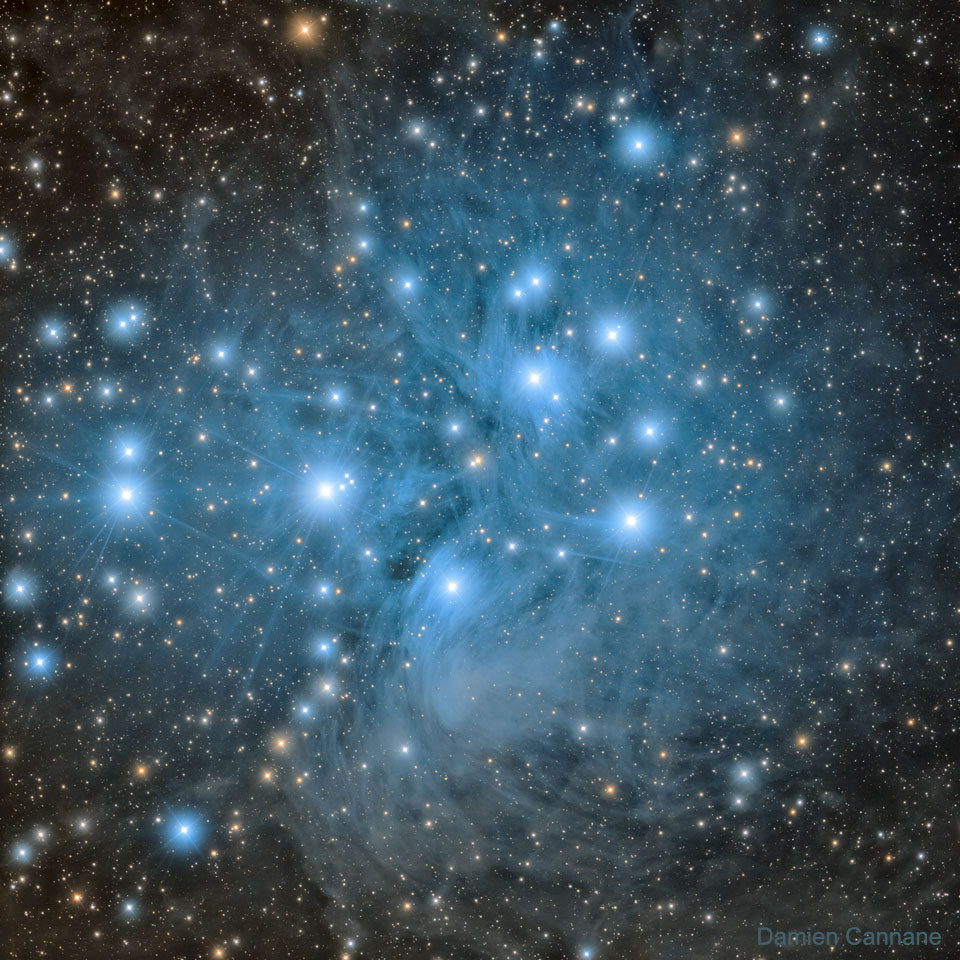 The featured image shows a deep image of the 
Pleiades open star cluster taken from Florida in the USA.
Please see the explanation for more detailed information.