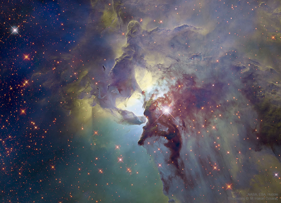 The featured image shows the center of the Lagoon Nebula
complete with funnel clouds. 
Please see the explanation for more detailed information.