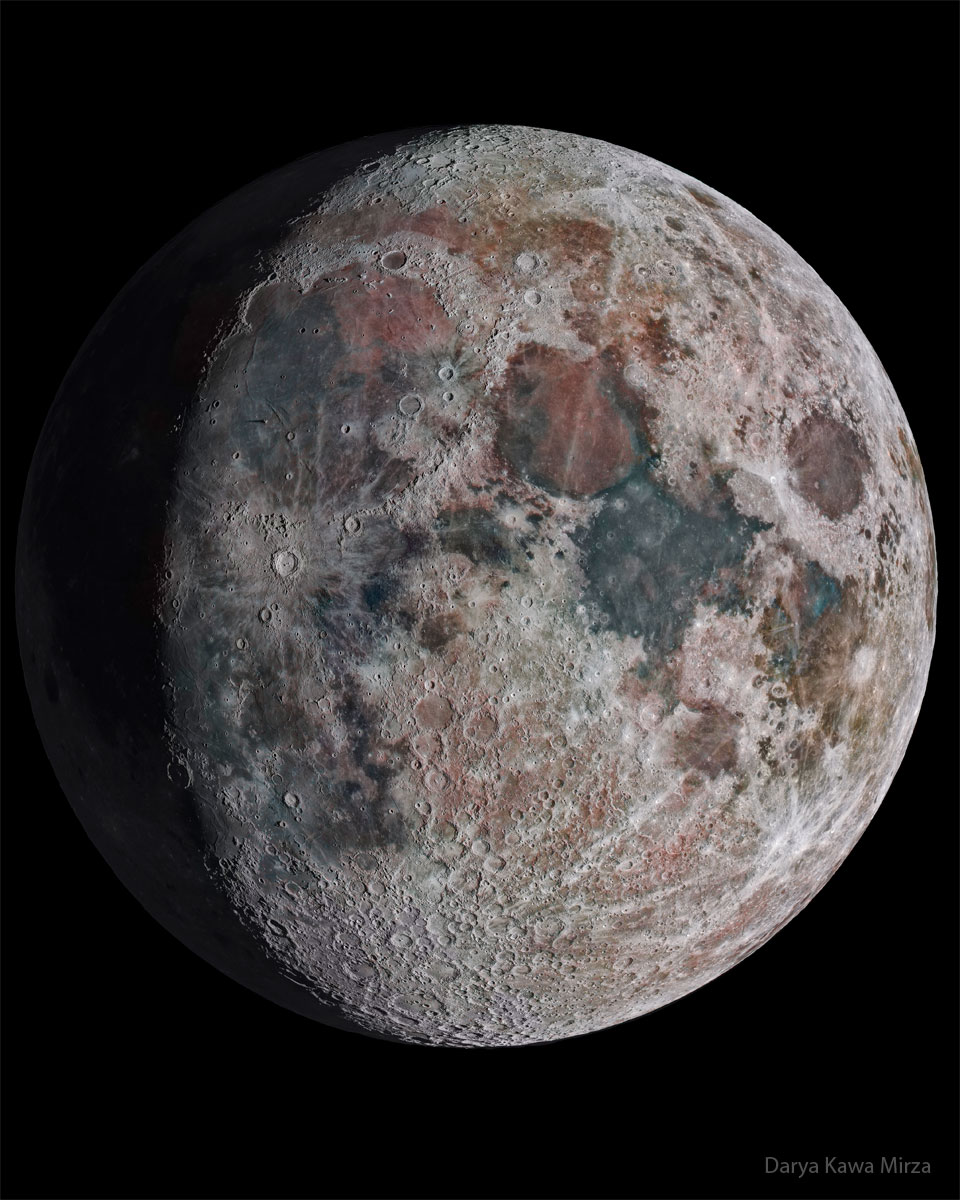 Earth's Moon is pictured but shown with exaggerated details
and colors. 
Please see the explanation for more detailed information.